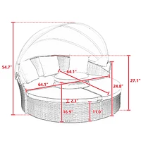 Round Rattan Lounge Set with Canopy & Lift Coffee Table