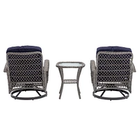 Streamdale Furniture Navy Blue Outdoor Swivel Rocker Chair Set with Cushions