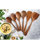 6-Piece Natural Teak Wooden Utensils for Cooking