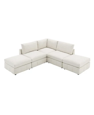 Simplie Fun 5-Seat Modern Sectional with Convertible Ottomans