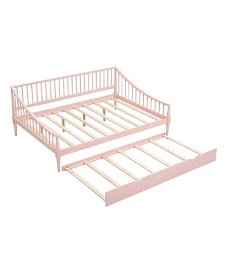 Simplie Fun Full Size Daybed With Trundle And Support Legs, White