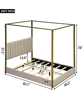 Streamdale Furniture Queen Size Upholstery Canopy Platform Bed With Headboard And Metal Frame, Beige