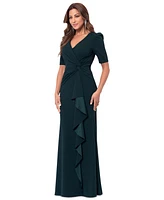 Xscape Women's Scuba-Crepe Cascading-Ruffle Long Dress