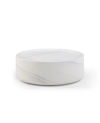 Simplie Fun 39.37" White Marble Round Coffee Table Sturdy Fiberglass Table For Living Room, No Need Assembly