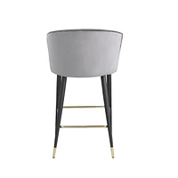 Gray Velvet Counter Height Stool with Gold Tipped Legs