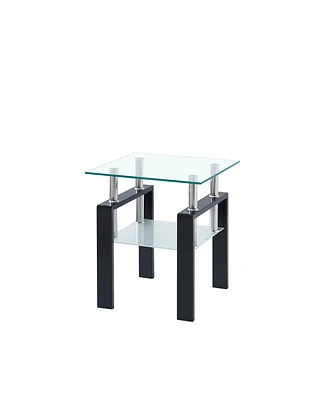 Simplie Fun 2-Piece Clear Tempered Glass Small Table, End Table For Living Room, Sofa Table