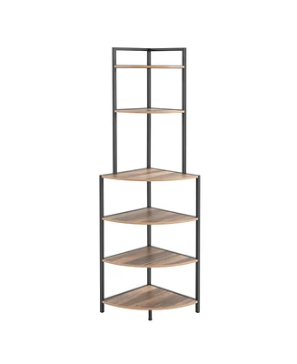 Simplie Fun 6-Tier Corner Open Shelf Bookcase, Rustic Brown