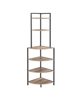 Simplie Fun 6-Tier Corner Open Shelf Bookcase, Rustic Brown