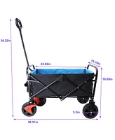 Streamdale Furniture Mini Folding Wagon Garden Shopping Beach Cart (Black+Blue+Brake)