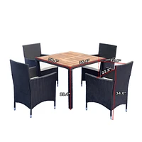 5-Piece Outdoor Wicker Dining Set with Acacia Wood Top