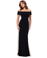 Xscape Women's Beaded Contrast Off-The--Shoulder Gown