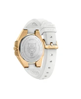 Plein Sport Men's Tigermaster Three Hand Date Quartz White Silicone 47MM