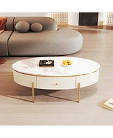 Streamdale Furniture Modern Oval Coffee Table With 2 Large Drawers Storage Accent Table