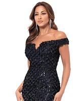 Xscape Women's 3D Sequin Off-The-Shoulder Gown