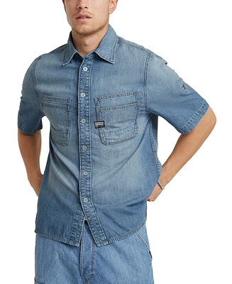 G-Star Raw Men's Straight-Fit Slanted Double-Pocket Denim Button-Down Shirt