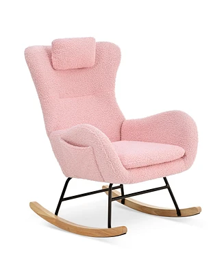 Simplie Fun Pink Teddy Glider Chair for Nursery & Home