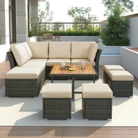 9 Piece Outdoor Patio Furniture Set with Coffee Table & Ottomans