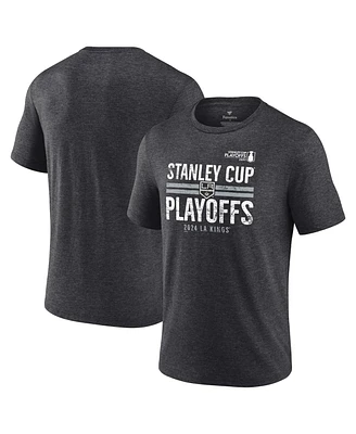 Fanatics Men's Heather Charcoal Los Angeles Kings 2024 Stanley Cup Playoffs Crossbar Tri-Blend T-Shirt