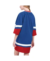 Starter Women's Blue New York Rangers Hurry-Up Offense Boxy V-Neck Half-Sleeve Sneaker Dress