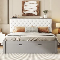 Wood Queen Platform Bed With Storage Headboard, Shoe Rack And 4 Drawers