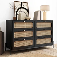 Modern Rattan Wood 6-Drawer Dresser & Storage Cabinet