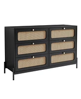 Streamdale Furniture Modern Rattan Wood 6-Drawer Dresser & Storage Cabinet