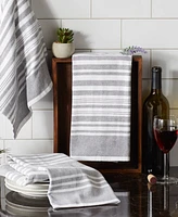 Design Imports French Terry Collection Kitchen Dishtowel Set, 18x28", Mineral Gray Stripe, 3 Piece