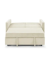 Streamdale Furniture Loveseats Sofa Bed With Pull-Out Bed, Adjustable Back And Two Arm Pocket, Beige (54.5"X33" X 31.5")