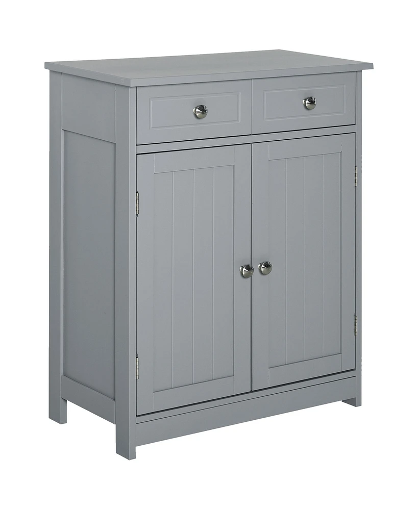 Simplie Fun Grey Wooden Bathroom Floor Cabinet with 2 Doors and 2 Drawers