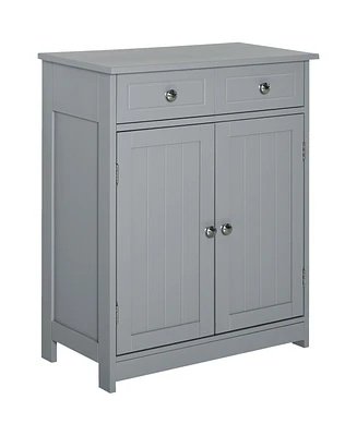 Simplie Fun Grey Wooden Bathroom Floor Cabinet with 2 Doors and 2 Drawers