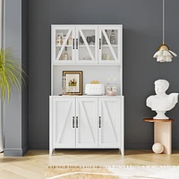 Simplie Fun Kitchen Storage Cabinet with Glass Doors & Drawers