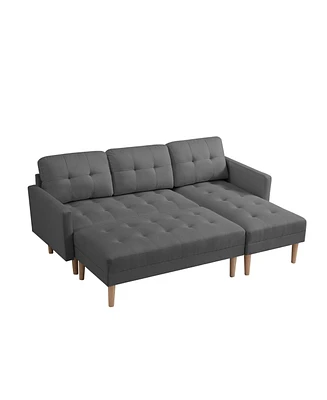 Simplie Fun Grey Fabric Right Facing Sectional Sofa Bed, L-Shape Sofa Chaise Lounge With Ottoman Bench