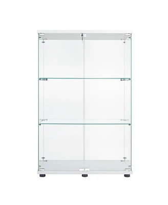 Simplie Fun Two Door Glass Cabinet Glass Display Cabinet With 3 Shelves, White