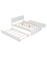 Streamdale Furniture Modern Full Bed Frame with Twin Trundle, 2 Drawers - White Gloss & Washed White