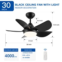 Streamdale Furniture 30 In Integrated Led Ceiling Fan Lighting With Matte Black Abs Blade