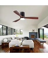 Streamdale Furniture Semi Flush Ceiling Fan With Integrated Led Light In Solid Wood Blade