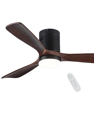 Streamdale Furniture Semi Flush Ceiling Fan With Integrated Led Light In Solid Wood Blade