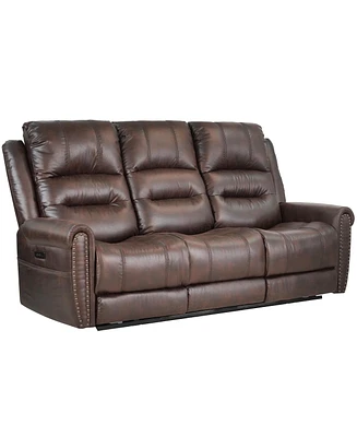 Simplie Fun Brown Leather Power Reclining Sofa with Headrest and Table