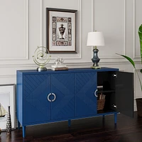 Stylish 4-Door Storage Cabinet with Pine Legs - Navy Blue