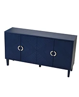 Streamdale Furniture Stylish 4-Door Storage Cabinet with Pine Legs - Navy Blue