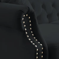 57" Black Velvet Chesterfield Sofa with Rolled Arms & Nailhead, 2 Seater