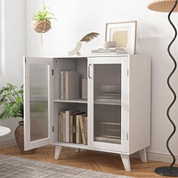 Modern Bathroom Cabinet Storage Organizer With 2 Glass Doors And Adjustable Shelf White