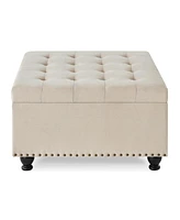 Streamdale Furniture Beige upholstered storage ottoman with wooden legs