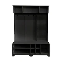 Black Hall Tree with Shoe Bench and Coat Rack