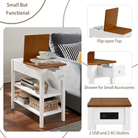2-tone End Table with Usb Charging, White/Walnut
