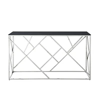 55" Gold Glass Console Table, Sturdy Metal Frame