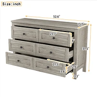 Retro Farmhouse Style Wooden Dresser With 6 Drawer, Storage Cabinet For Bedroom, Anitque Gray