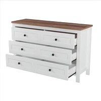 Retro Farmhouse Style Wooden Dresser With 6 Drawer, Storage Cabinet For Bedroom, Anitque Gray