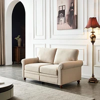 Linen Fabric Upholstery With Storage Loveseat (Beige)