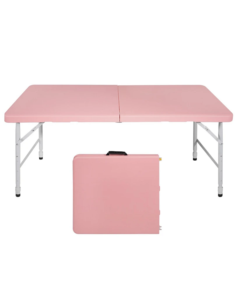 Simplie Fun 4FT Pink Portable Folding Table Indoor&Outdoor Maximum Weight 135Kg Foldable Table For Camping